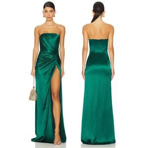 Sau Lee Hera Strapless Gown Satin Party Formal Prom Emerald Sz 2